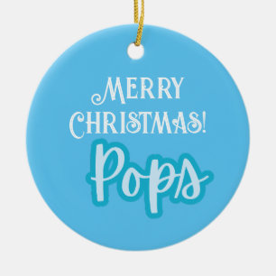 Cool Blue Typography Merry Christmas Pops. Ceramic Ornament
