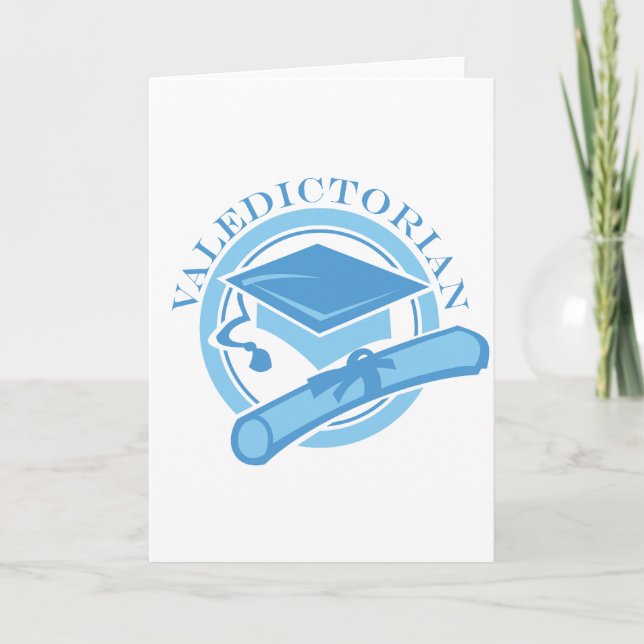 Cool Blue Valedictorian Graduation Gift Card (Front)