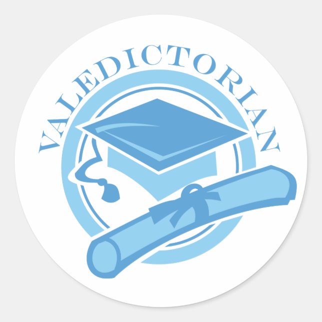 Cool Blue Valedictorian Graduation Gift Classic Round Sticker (Front)
