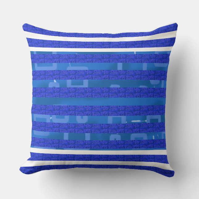 Cool Blue White Geometric Lines Cushion (Front)