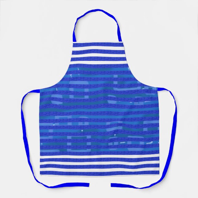 Cool Blue White Geometric Stripes Apron (Front)