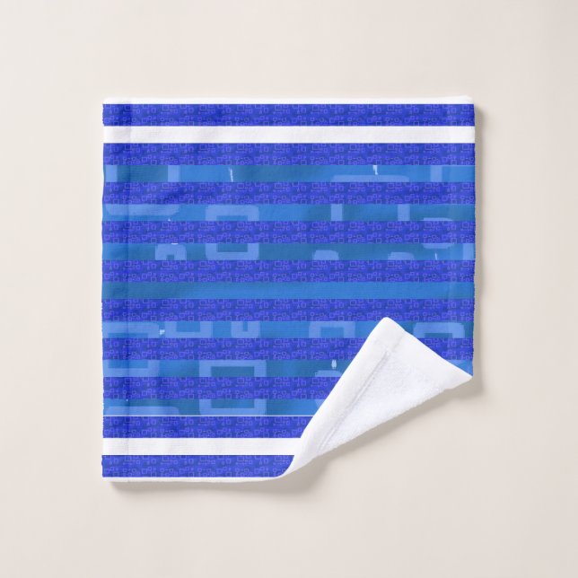 Cool Blue White Geometric Stripes Bath Towel Set (Wash Cloth)