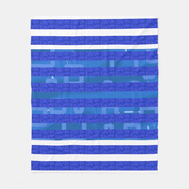 Cool Blue White Geometric Stripes Fleece Blanket (Front)