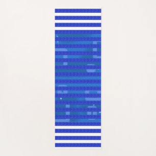 Cool Blue White Geometric Stripes Yoga Mat