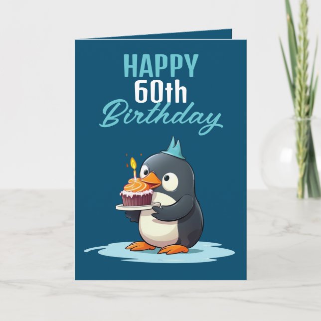 Cool Blue & White Penguin Husband 60th Birthday Card (Front)