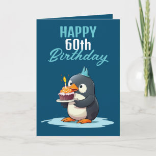Cool Blue & White Penguin Husband 60th Birthday Card