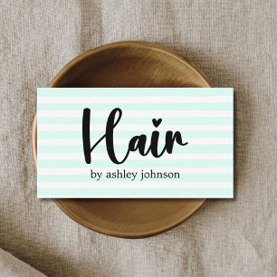 Cool Blue White Striped Bold Heart Hair Salon Business Card