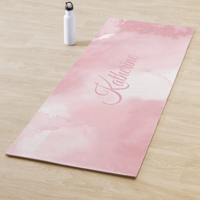 Cool Blush Pink Watercolor Script Name  Yoga Mat (In Situ)