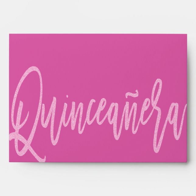 Cool Blush Typography Quinceañera Party Invitation Envelope (Front)