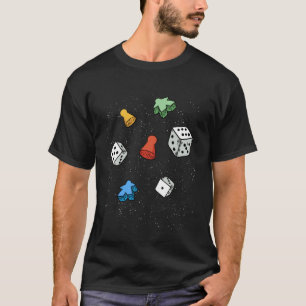 Cool Board Game Pieces on Stars, Dice, Meeple, Paw T-Shirt