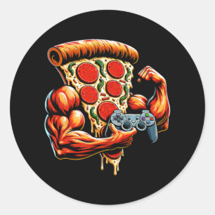 Cool Bodybuilding Gamer Pizza Present 2 Classic Round Sticker