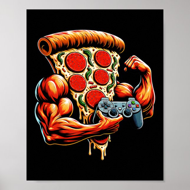 Cool Bodybuilding Gamer Pizza Present 2  Poster (Front)