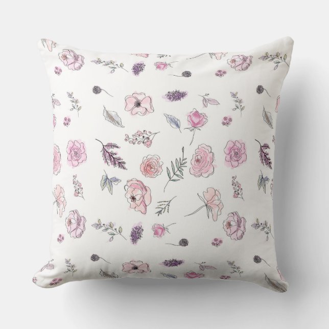Cool Bohemian Chic Floral Boho Girl Pink Cushion (Front)