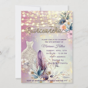 Cool boho floral glitter String lights sparkle Invitation
