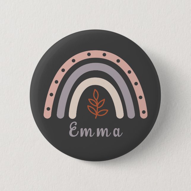 Cool Boho Rainbow with Personalised Name  6 Cm Round Badge (Front)