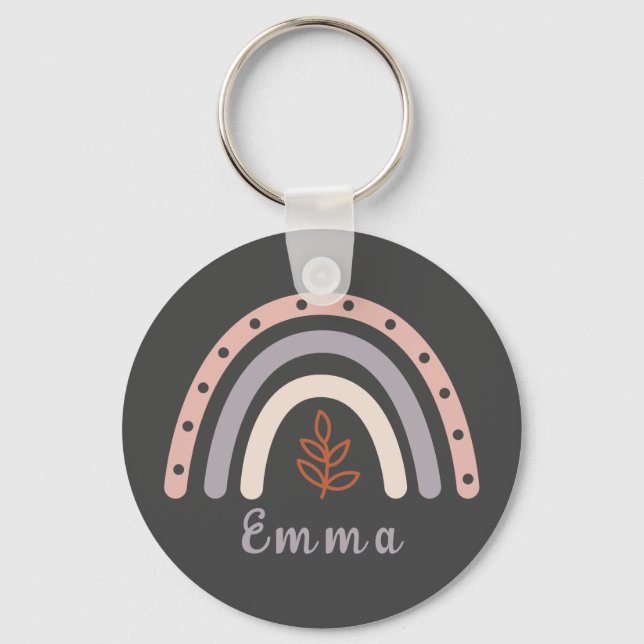 Cool Boho Rainbow with Personalised Name  Key Ring (Front)