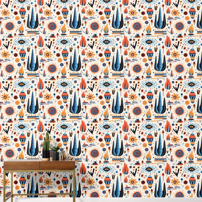 Cool Boho Southwestern pattern tiled  Wallpaper (Hallway)