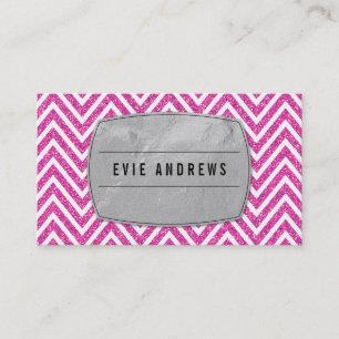 COOL bold chevron pattern silver foil glitter pink Business Card