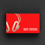 Cool Bold DJ Gold Headphones Red Music Business Card<br><div class="desc">Stylish,  classy design of digital image of gold headset logo. Premium cardstock is recommended for darker designs to insure a rich,  sturdy card. Perfect for deejays,  studio music and recording  engineers,  sound technicians,  digital sound professionals and more.</div>