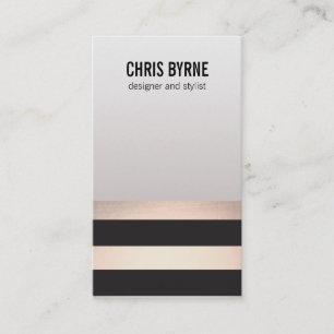Cool Bold Modern Black and Rose Gold Striped Business Card