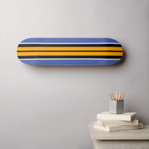 Cool Bold Yellow Black Summer Blue Racing Stripes Skateboard