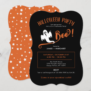 Cool Boo Ghost Black Halloween Party Invitations
