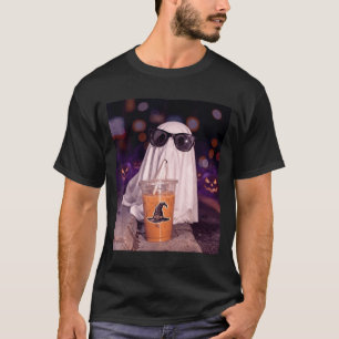 Cool boo ghost drinking iced coffee halloween T-Shirt