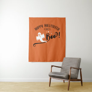 Cool Boo Little Ghost Happy Halloween Orange Tapestry