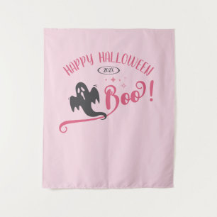 Cool Boo Little Ghost Happy Halloween Pink Tapestry