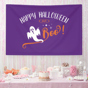 Cool Boo Little Ghost Happy Halloween Purple Banner