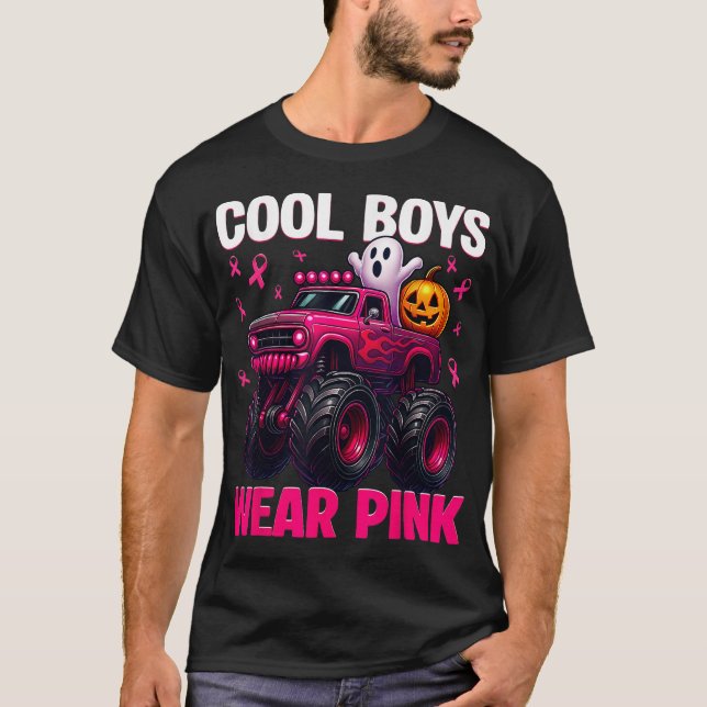 Cool Boo Wear Pink Monster Truck Breast Cancer Boy T-Shirt (Front)