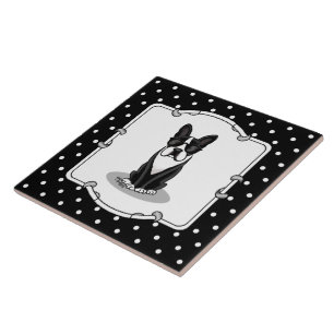 Cool Boston Terrier Dog (black) with Sunglasses Ceramic Tile