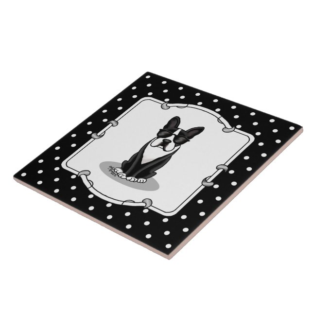 Cool Boston Terrier Dog (black) with Sunglasses Ceramic Tile (Side)