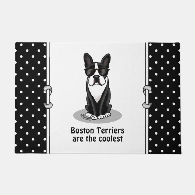 Cool Boston Terrier Dog (black) with Sunglasses Doormat (Front)