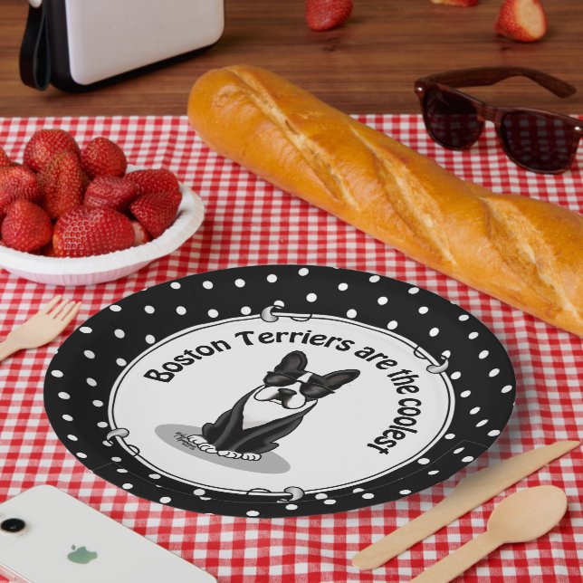 Cool Boston Terrier Dog (black) with Sunglasses Paper Plate (Picnic)