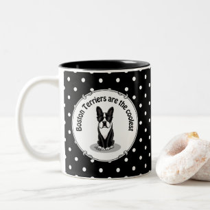 Cool Boston Terrier Dog (black) with Sunglasses Two-Tone Coffee Mug