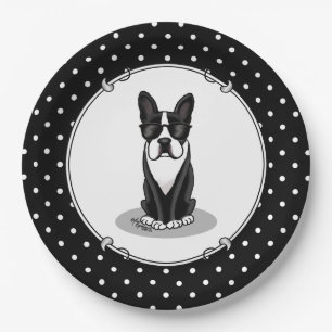 Cool Boston Terrier with Sunglasses (black) Dinner Paper Plate