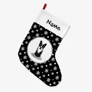 Cool Boston Terrier with Sunglasses (black) Large Christmas Stocking