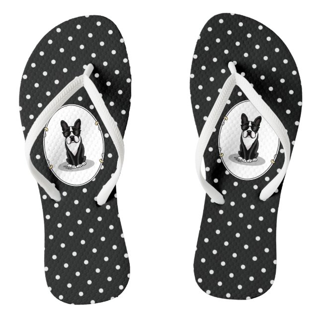Cool Boston Terrier with Sunglasses (black) Thongs (Footbed)