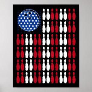 Cool Bowling Bowler Men Women Team American Flag ( Poster