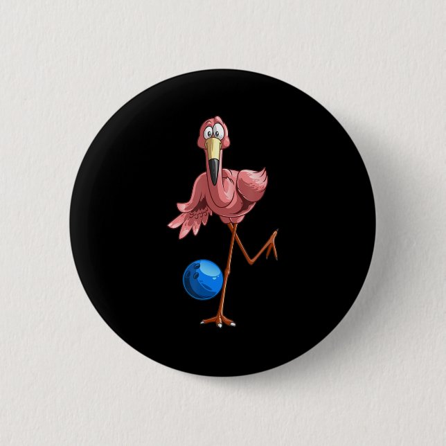 Cool Bowling Flamingo  Fun Shorebirds Lover Player 6 Cm Round Badge (Front)