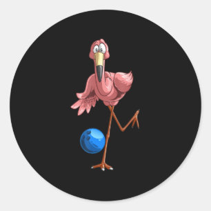 Cool Bowling Flamingo Fun Shorebirds Lover Player Classic Round Sticker