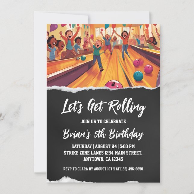 cool bowling party invitations (Front)