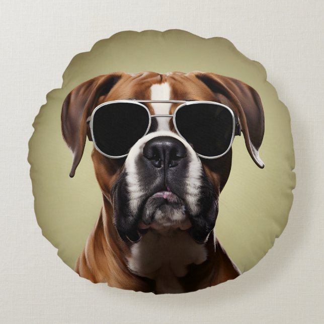 Cool Boxer Dog Round Cushion (Front)
