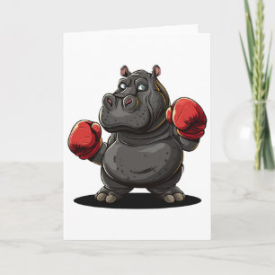 Cool Boxing Athlete Costume For Hippo And Animals Card