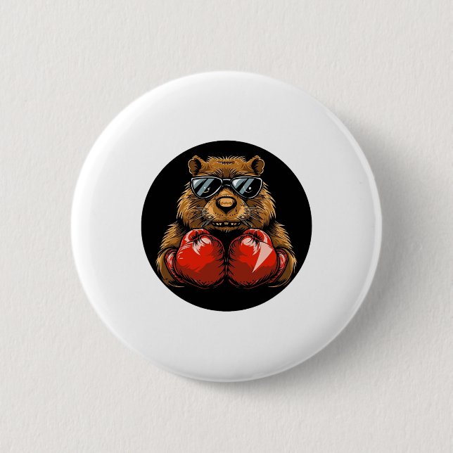 Cool Boxing Beaver Design For A Knockout Style  6 Cm Round Badge (Front)