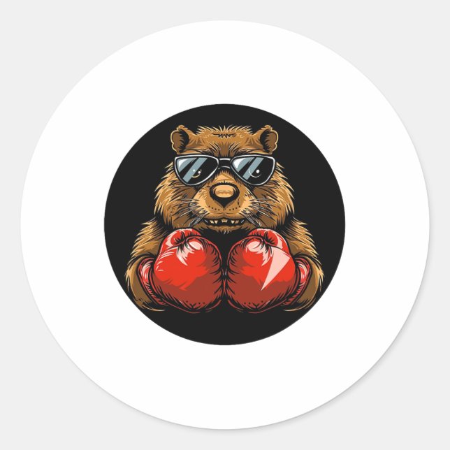 Cool Boxing Beaver Design For A Knockout Style  Classic Round Sticker (Front)