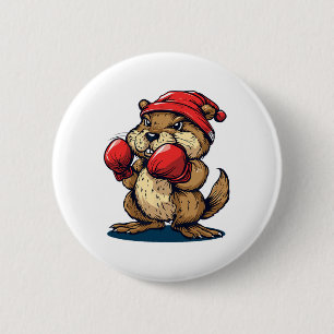 Cool Boxing Beaver With Gloves For A Knockout Appe 6 Cm Round Badge