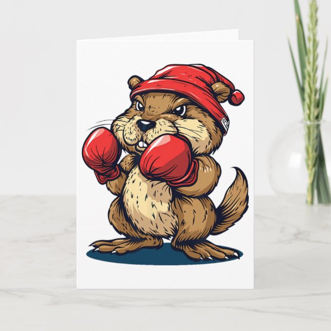Cool Boxing Beaver With Gloves For A Knockout Appe Card (Front)