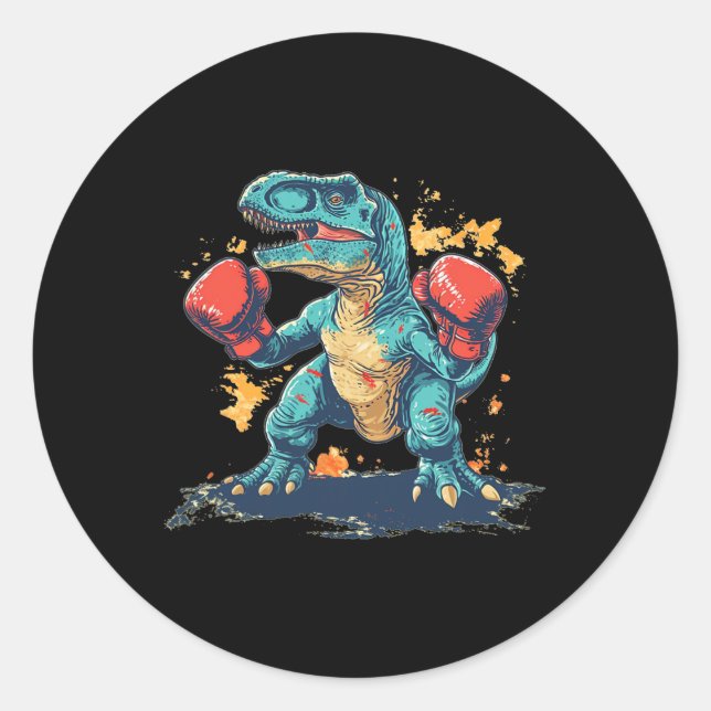 Cool Boxing Gloves With Dinosaur  Classic Round Sticker (Front)
